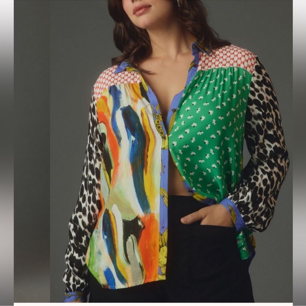 Anthropologie x Maeve The Paz Mixed Print Button down Shirt - Picture 3 of 7